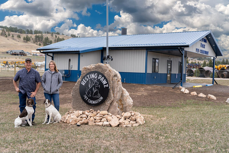 Resting Pawz Pet Cremation owners Chandra and David Finn with their dogs
